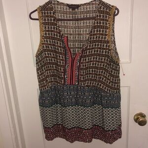Ranna Gill Tan and Brown Graphic Tank Top 21” pit to pit. 26” length bohemian